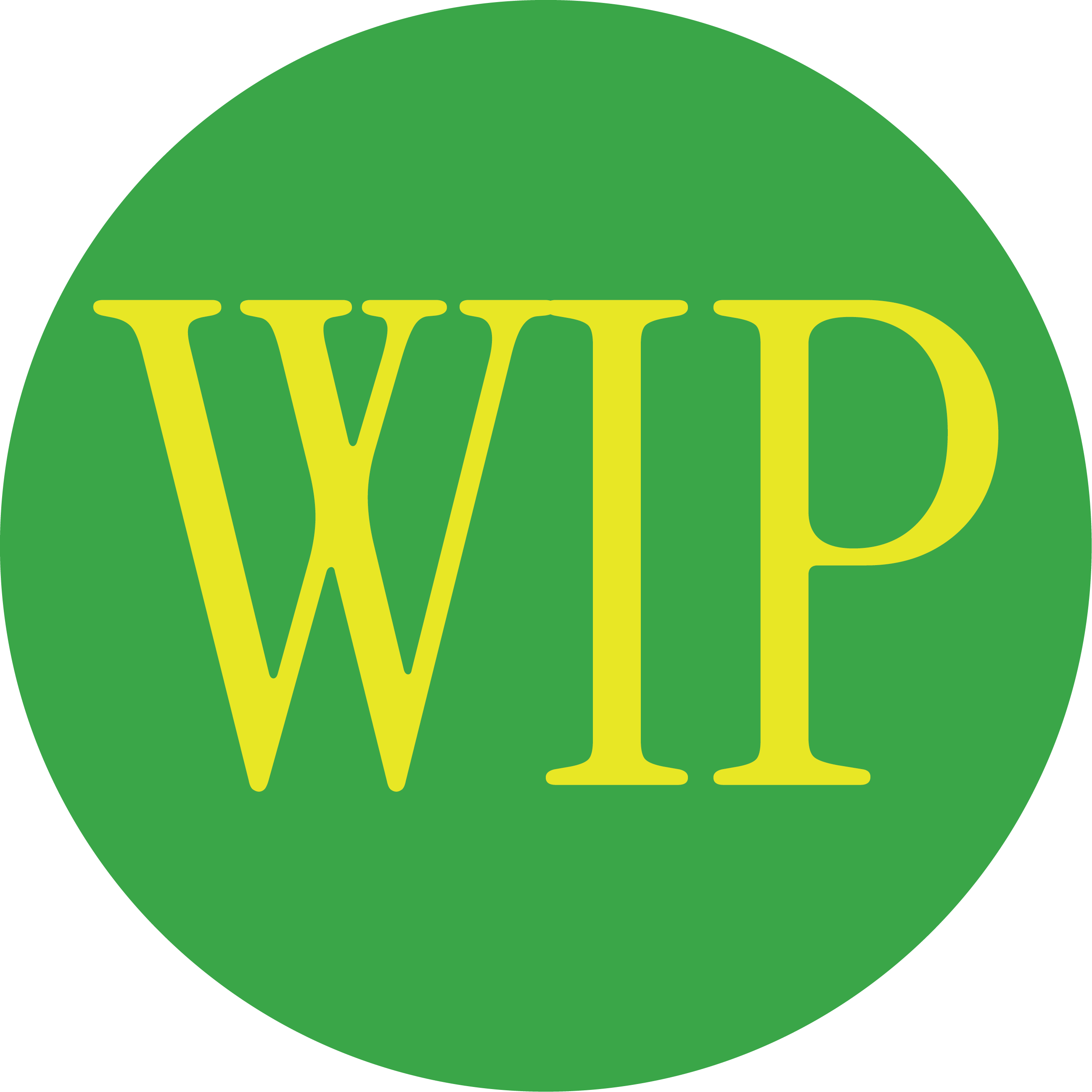Green circle with the word WIP